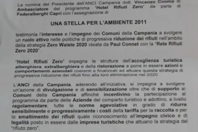 Hotel rifiuti zero 2012-2020: il progetto parte da Capri