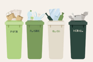 Bidoni della raccolta differenziata per plastica, vetro, carta