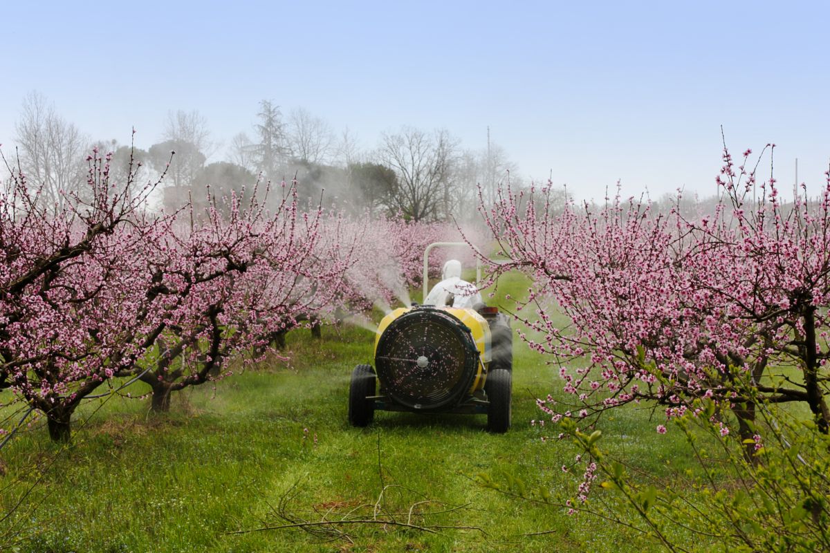 trattore sparge pesticidi