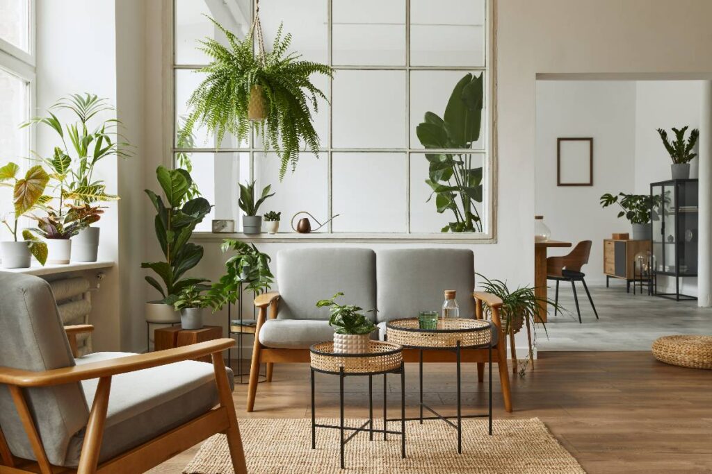 Interno di una casa moderna decorata con piante