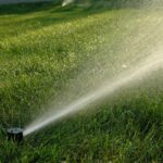 Irrigatore attivo che annaffia un prato verde