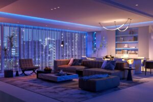 Soggiorno moderno: ambiente curato con luci a LED e un'atmosfera calda.