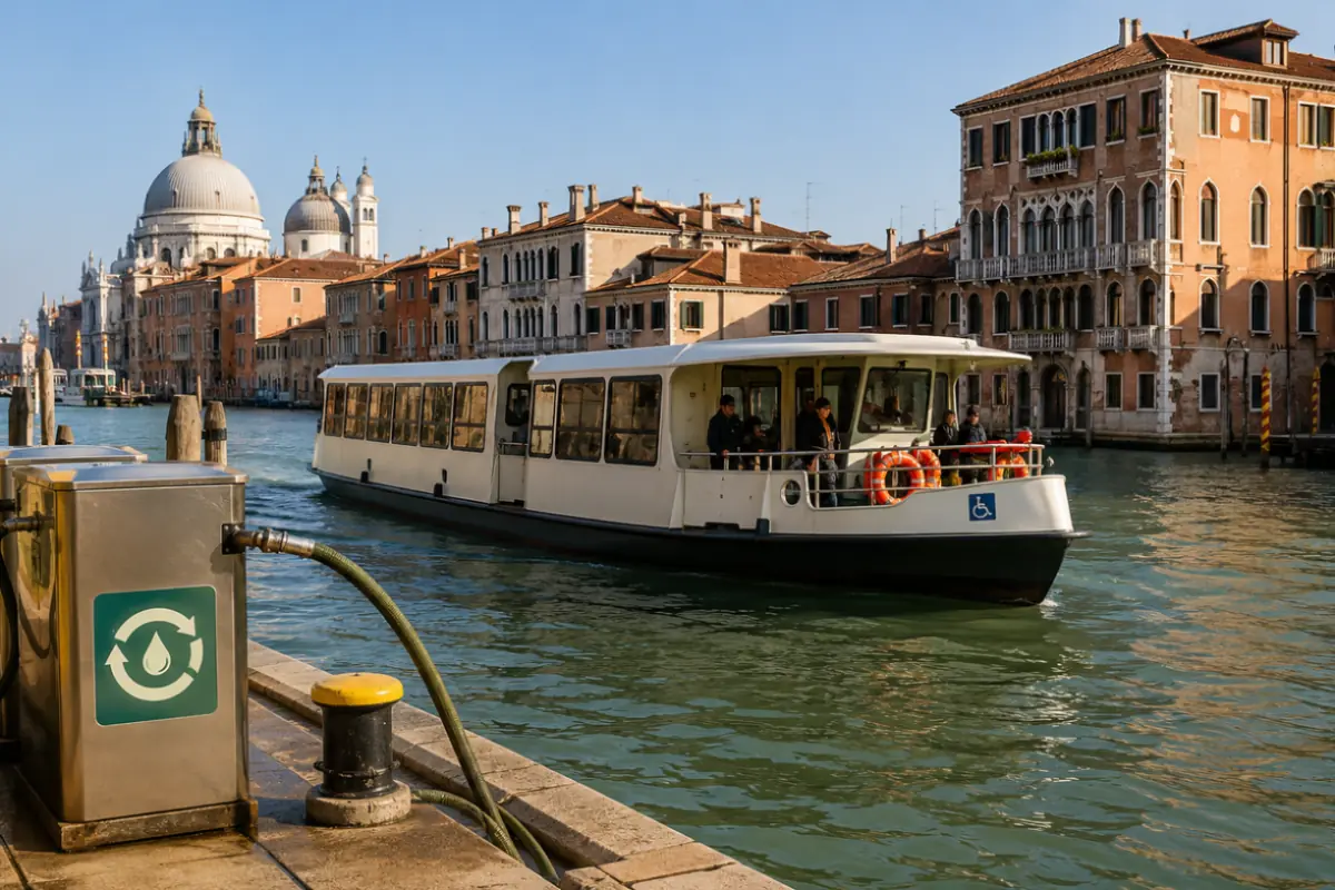 Canale veneziano con moderno battello